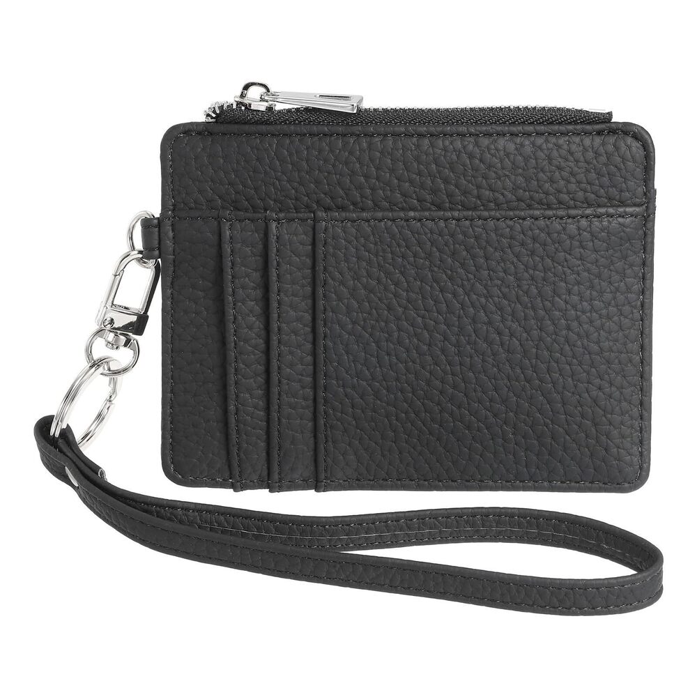 9185 Credit Card Wallet with Keychain Wristlet Strap, PU Leather Card